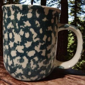 Vtg Folk Craft Tienshan Moose Country Ceramic Coffee Mug Cup Green Sponge